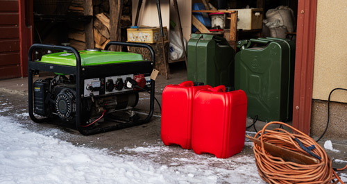 Gasoline portable generator with canisters. Mobile backup standby generator.